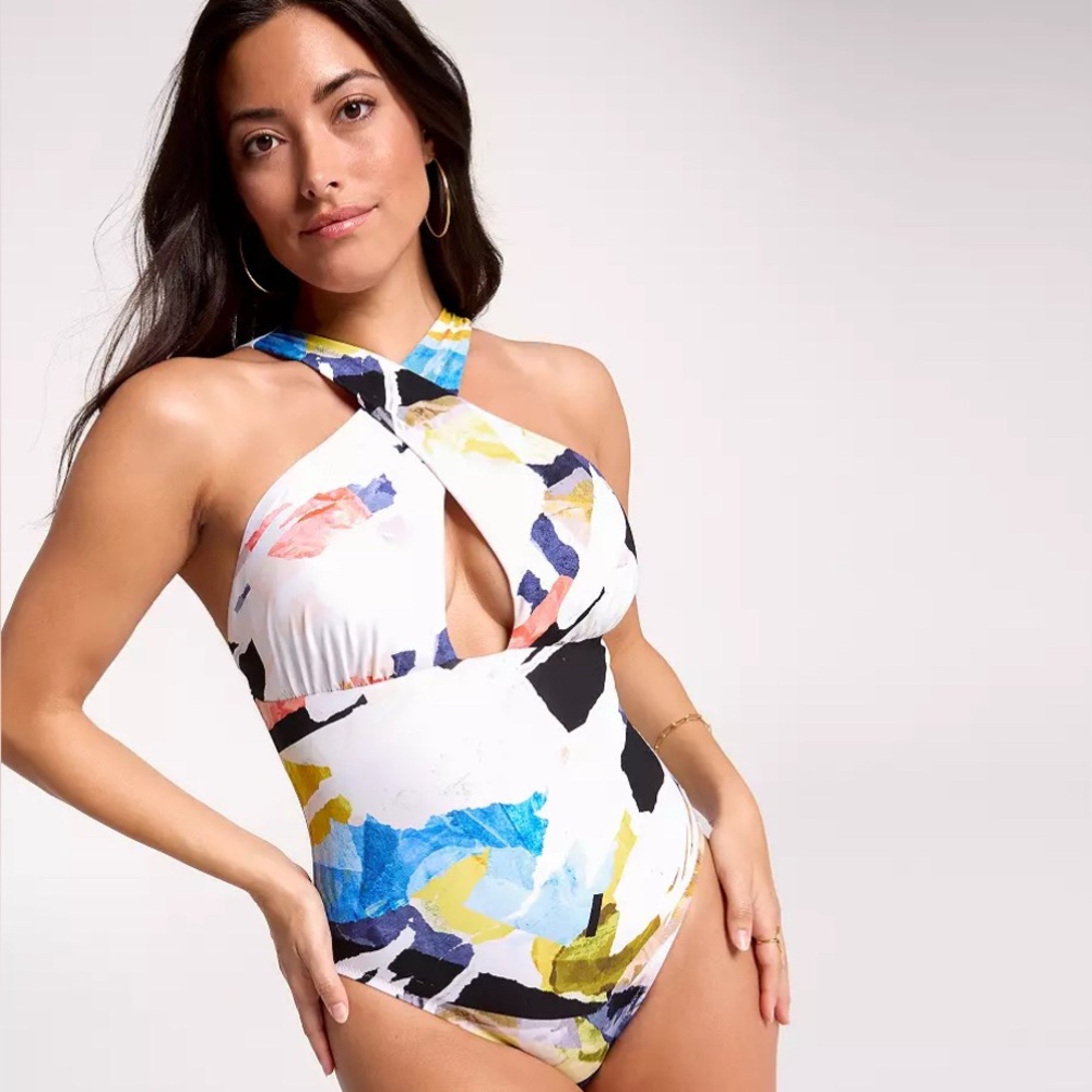 CALIA Women's Cutout Halter One Piece Swimsuit